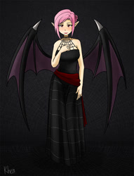 Size: 774x1015 | Tagged: safe, artist:kprovido, fluttershy, bat pony, human, clothes, dress, flutterbat, goth, gothic, humanized, looking at you, race swap, solo