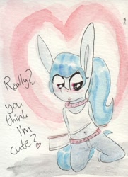 Size: 696x960 | Tagged: safe, artist:slightlyshade, sonata dusk, pony, belly button, bellyring, blushing, clothes, long ears, midriff, piercing, ponified, solo, tanktop, traditional art