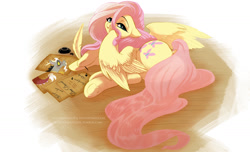 Size: 1850x1124 | Tagged: safe, artist:thecuriousfool, discord, fluttershy, pegasus, pony, discoshy, male, shipping, straight