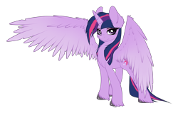 Size: 6400x4081 | Tagged: safe, artist:strachattack, derpibooru import, twilight sparkle, twilight sparkle (alicorn), alicorn, pony, absurd resolution, alternate hairstyle, bedroom eyes, chest fluff, cute, ear fluff, female, fluffy, looking at you, mare, simple background, smiling, solo, spread wings, transparent background, unshorn fetlocks, vector