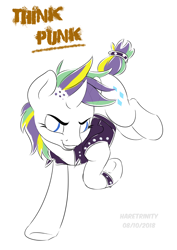 Size: 1200x1693 | Tagged: safe, artist:haretrinity, rarity, pony, unicorn, it isn't the mane thing about you, alternate hairstyle, female, mare, punk, raripunk, simple background, smiling, solo