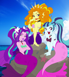 Size: 5856x6552 | Tagged: safe, artist:turbolover175, adagio dazzle, aria blaze, sonata dusk, mermaid, siren, equestria girls, absurd resolution, belly button, crossed arms, fangs, female, jewelry, looking at you, mermaidized, midriff, necklace, species swap, starfish, the dazzlings