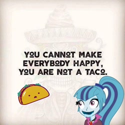 Size: 726x722 | Tagged: safe, edit, editor:leonidus, sonata dusk, equestria girls, rainbow rocks, d:, drool, drool string, female, food, funny, hungry, meme, open mouth, reaction, taco, text