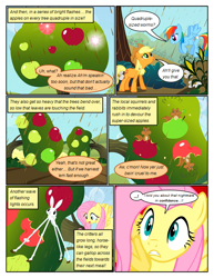 Size: 612x792 | Tagged: safe, artist:newbiespud, derpibooru import, edit, edited screencap, screencap, applejack, rainbow dash, earth pony, pegasus, pony, rabbit, squirrel, comic:friendship is dragons, the return of harmony, animal, apple, chaos, chocolate, chocolate rain, comic, dialogue, eating, female, flying, food, freckles, girabbit, hat, looking down, looking up, mare, rain, screencap comic, transformation, tree, wide eyes, worried