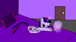 Size: 900x500 | Tagged: safe, derpibooru import, twilight sparkle, twilight sparkle (alicorn), alicorn, pony, bed, bored, female, magic, mare, reading, reading is magic