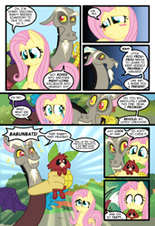 Size: 1024x1497 | Tagged: safe, artist:kazziepones, artist:zaron, discord, fluttershy, fruit bat, pegasus, pony, comic:lonely hooves, comic