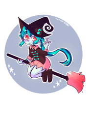 Size: 960x1280 | Tagged: safe, artist:jackytheripperart, sonata dusk, broom, female, flying, flying broomstick, hat, smiling, waving, witch, witch hat