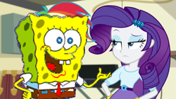 Size: 1913x1075 | Tagged: safe, edit, rarity, equestria girls, bad edit, dank, get out, gtfo, implied rainbow dash, meme, pathetic, raised eyebrow, raribob, spongebob squarepants, spongerity, talking, why, wtf