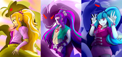 Size: 8682x4092 | Tagged: safe, artist:mantarwolf, adagio dazzle, aria blaze, sonata dusk, siren, equestria girls, absurd resolution, female, gem, looking at you, siren gem, smiling, the dazzlings