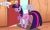 Size: 500x296 | Tagged: safe, artist:shachza, derpibooru import, twilight sparkle, angry, bathroom, glare, looking at you, looking back, magic, newspaper, open mouth, raised hoof, solo, telekinesis, toilet, twilight is not amused, unamused