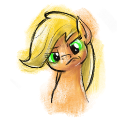 Size: 1034x1067 | Tagged: safe, artist:yugtra, applejack, earth pony, pony, blonde mane, female, mare, missing accessory, orange coat, solo