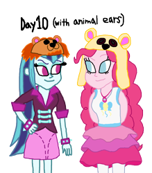 Size: 1500x1712 | Tagged: safe, artist:ktd1993, pinkie pie, sonata dusk, better together, equestria girls, animal ears, female, geode of sugar bombs, hat, lesbian, magical geodes, pinata (ship), shipping