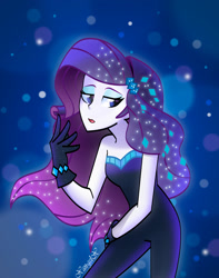 Size: 1988x2525 | Tagged: safe, artist:xan-gelx, rarity, better together, equestria girls, the other side, bare shoulders, beautiful, bodysuit, breasts, cleavage, clothes, eyeshadow, fabulous, female, gloves, jojo pose, lidded eyes, makeup, pose, sexy, sleeveless, solo, strapless, stupid sexy rarity, unitard