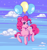 Size: 480x513 | Tagged: safe, artist:black-claudia, pinkie pie, earth pony, pony, balloon, cloud, one eye closed, pixel art, sky, solo, stars, then watch her balloons lift her up to the sky, tongue out, wink