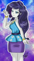 Size: 736x1320 | Tagged: safe, artist:nita-bunny, rarity, better together, equestria girls, clothes, female, geode of shielding, lidded eyes, looking back, signature, skirt, solo