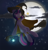 Size: 2560x2656 | Tagged: safe, artist:pezzhippo, derpibooru import, twilight sparkle, unicorn twilight, unicorn, broom, cape, clothes, cloud, cloudy, flying, flying broomstick, full moon, halloween, hat, looking at you, moon, night, night sky, open mouth, sitting, solo, stars, witch, witch hat