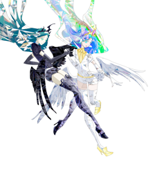 Size: 1280x1426 | Tagged: safe, artist:dianaiiz, princess celestia, queen chrysalis, crystal pony, human, anime, anime crossover, butt wings, chryslestia, clothes, crossover, crystallized, female, gloves, high heels, holding hands, houseki no kuni, humanized, jewelry, land of the lustrous, leggings, lesbian, long gloves, looking down, necktie, shipping, shoes, simple background, sparkling, tiara, white background