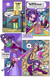 Size: 1765x2554 | Tagged: safe, artist:art-2u, aria blaze, sonata dusk, comic:the money briefcase, equestria girls, rainbow rocks, aria bazookas, big breasts, breasts, cleavage, clothes, comic, female, pigtails, ponytail, smiling, sonata bust, spiked wristband, twintails, wristband