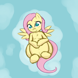 Size: 1024x1024 | Tagged: safe, artist:funble, fluttershy, pegasus, pony, belly, belly button, cloud, cute, pregnant, solo