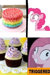 Size: 640x960 | Tagged: safe, pinkie pie, earth pony, pony, cake, cupcake, food, meme, pinkamena diane pie, triggered