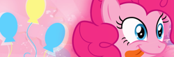 Size: 4249x1402 | Tagged: safe, artist:dnastudiobrony, derpibooru import, pinkie pie, earth pony, pony, solo, tongue out, wallpaper