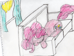 Size: 2000x1539 | Tagged: safe, artist:bgkyouhen, pinkie pie, earth pony, pony, inside, newbie artist training grounds, solo, sun, traditional art, window