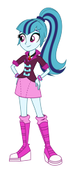 Size: 1200x2700 | Tagged: safe, artist:traachon, derpibooru exclusive, sonata dusk, equestria girls, boots, clothes, female, gem, hand on hip, jewelry, miniskirt, pendant, ponytail, shoes, simple background, siren gem, skirt, smiling, socks, solo, transparent background, vector