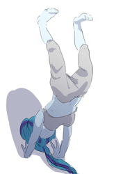 Size: 2894x4093 | Tagged: safe, artist:amazingpuffhair, sonata dusk, equestria girls, belly button, clothes, exercise, handstand, midriff, simple background, solo, sports bra, upside down, white background