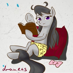 Size: 1000x1000 | Tagged: safe, artist:draneas, octavia melody, earth pony, pony, book, boxers, clothes, topless, underwear