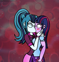 Size: 3500x3661 | Tagged: safe, artist:rdj1995, sonata dusk, twilight sparkle, equestria girls, blushing, female, kissing, lesbian, shipping, surprise kiss, surprised, twinata