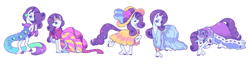 Size: 1280x329 | Tagged: safe, artist:sillyrapids, princess platinum, rarity, mermaid, pony, unicorn, bowing, clothes, colored hooves, costume, dress, female, flower, flower in tail, gala dress, hat, mare, mermarity, nightmare night costume, rearing, simple background, solo, starry eyes, sun hat, sundress, unshorn fetlocks, white background, wingding eyes