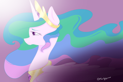 Size: 3000x2000 | Tagged: safe, artist:lceiandic, princess celestia, alicorn, pony, female, horn, mare, multicolored mane, sad, solo, white coat