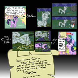 Size: 2000x2000 | Tagged: safe, artist:flavinbagel, derpibooru import, fluttershy, twilight sparkle, cockatrice, pegasus, pony, stare master, comic, elizabeak, petrification