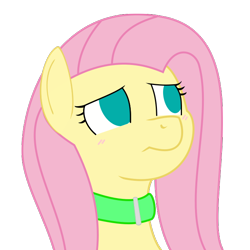 Size: 650x650 | Tagged: safe, artist:redintravenous, artist:scriptkitty, fluttershy, pegasus, pony, blushing, bust, collar, empty eyes, looking up, no catchlights, no pupils, simple background, solo, transparent background