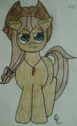 Size: 400x655 | Tagged: safe, artist:gerardreins, applejack, caramel, oc, earth pony, pony, apple, apple family, food, heart, jewelry, necklace, solo, teenager, vulcan in bloom