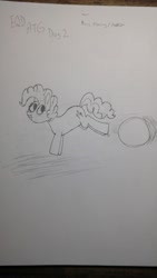 Size: 2988x5312 | Tagged: safe, artist:adrunkgeologist, pinkie pie, earth pony, pony, absurd resolution, ball, bucking, newbie artist training grounds, solo, traditional art