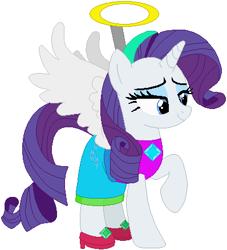 Size: 398x438 | Tagged: safe, artist:selenaede, artist:user15432, rarity, alicorn, angel, pony, unicorn, alicornified, angel halo, angel rarity, angelic halo, angelic wings, base used, clothes, costume, halloween, halloween costume, hasbro, hasbro studios, high heels, holiday, race swap, raricorn, shoes, simple background, solo, white background, wings