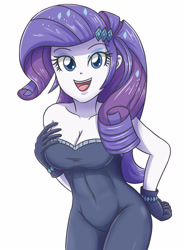 Size: 2113x2869 | Tagged: safe, artist:sumin6301, rarity, equestria girls, equestria girls series, the other side, adorasexy, bare shoulders, beautiful, bodysuit, breasts, cleavage, clothes, cute, fabulous, female, gloves, looking at you, open mouth, pretty, raribetes, raritits, sexy, simple background, sleeveless, smiling, solo, strapless, white background