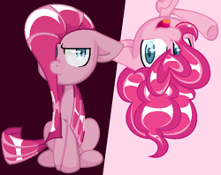 Size: 873x690 | Tagged: safe, artist:amerikaingle, pinkie pie, earth pony, pony, duality, duo, kinetic contrast, mood contrast, pinkamena diane pie, upside down