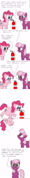 Size: 1203x7013 | Tagged: safe, artist:hoofclid, cheerilee, pinkie pie, earth pony, pony, female, floating, fourth wall, helium, helium inflation, helium tank, helium voice, in which pinkie pie forgets how to gravity, inflation, mare, pinkie being pinkie, pinkie physics, talking to viewer, that's not how science works