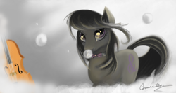 Size: 4800x2544 | Tagged: safe, artist:auroriia, octavia melody, earth pony, pony, bubble, cello, female, mare, musical instrument, smiling, solo