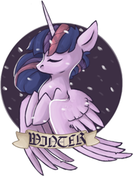 Size: 506x670 | Tagged: safe, artist:cofeik, derpibooru import, twilight sparkle, twilight sparkle (alicorn), alicorn, pony, eyes closed, female, mare, raised hoof, solo, winter