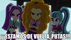 Size: 1904x1064 | Tagged: safe, adagio dazzle, aria blaze, sonata dusk, better together, equestria girls, rainbow rocks, sunset's backstage pass!, spanish, the dazzlings, the dazzlings have returned, vulgar