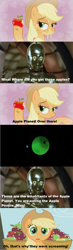 Size: 833x2834 | Tagged: safe, applejack, earth pony, pony, apple, apple planet, c3po, food, jontron, star wars, starcade, text