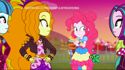 Size: 1920x1080 | Tagged: safe, screencap, adagio dazzle, aria blaze, pinkie pie, sonata dusk, better together, equestria girls, sunset's backstage pass!, churros, discovery kids, music festival outfit, spanish, the dazzlings
