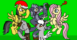 Size: 1212x633 | Tagged: safe, artist:tay-houby, daring do, fluttershy, oc, oc:tay, oc:vladimir, pegasus, pony, brayan, christmas, holly, holly mistaken for mistletoe