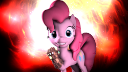 Size: 3840x2160 | Tagged: safe, artist:deviantxs, derpibooru exclusive, derpibooru import, pinkie pie, earth pony, pony, 3d, 4k, avengers: infinity war, infinity gauntlet, looking at you, solo, source filmmaker, thanos, wallpaper, we're all doomed, xk-class end-of-the-world scenario