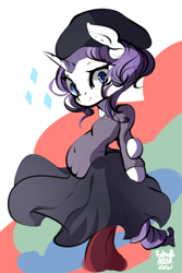 Size: 600x900 | Tagged: safe, artist:tohupo, rarity, pony, unicorn, clothes, female, hat, looking at you, skirt, socks, solo