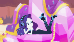 Size: 998x561 | Tagged: safe, screencap, rarity, equestria girls, equestria girls series, the other side, animated, ass, bare shoulders, beautiful, butt, clothes, cute, diamonds, female, gem, gif, headphones, high heels, lidded eyes, looking at you, music video, one eye closed, raribetes, rearity, shoes, sleeveless, smiling, solo, strapless, wink, you know for kids