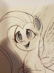 Size: 960x1280 | Tagged: safe, artist:ncmares, fluttershy, pegasus, pony, fluffy, sketch, solo, traditional art